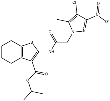 isopropyl 2-[({4-chloro-3-nitro-5-methyl-1H-pyrazol-1-yl}acetyl)amino]-4,5,6,7-tetrahydro-1-benzothiophene-3-carboxylate,355804-96-5,结构式