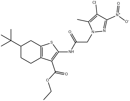 ethyl 6-tert-butyl-2-[({4-chloro-3-nitro-5-methyl-1H-pyrazol-1-yl}acetyl)amino]-4,5,6,7-tetrahydro-1-benzothiophene-3-carboxylate|