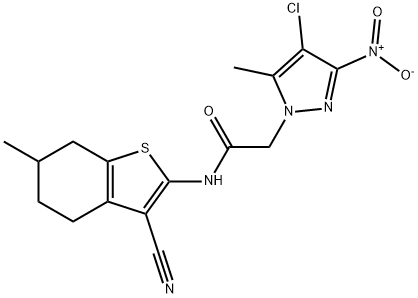 355805-03-7 2-{4-chloro-3-nitro-5-methyl-1H-pyrazol-1-yl}-N-(3-cyano-6-methyl-4,5,6,7-tetrahydro-1-benzothien-2-yl)acetamide