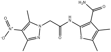 2-[({4-nitro-3,5-dimethyl-1H-pyrazol-1-yl}acetyl)amino]-4,5-dimethyl-3-thiophenecarboxamide 化学構造式