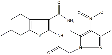 355805-24-2 2-[({4-nitro-3,5-dimethyl-1H-pyrazol-1-yl}acetyl)amino]-6-methyl-4,5,6,7-tetrahydro-1-benzothiophene-3-carboxamide