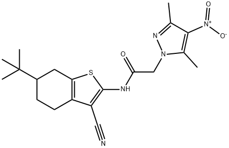 N-(6-tert-butyl-3-cyano-4,5,6,7-tetrahydro-1-benzothien-2-yl)-2-{4-nitro-3,5-dimethyl-1H-pyrazol-1-yl}acetamide|