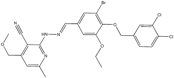 2-(2-{3-bromo-4-[(3,4-dichlorobenzyl)oxy]-5-ethoxybenzylidene}hydrazino)-4-(methoxymethyl)-6-methylnicotinonitrile 化学構造式
