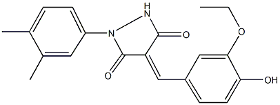 1-(3,4-dimethylphenyl)-4-(3-ethoxy-4-hydroxybenzylidene)-3,5-pyrazolidinedione 化学構造式