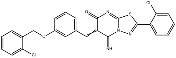 6-{3-[(2-chlorobenzyl)oxy]benzylidene}-2-(2-chlorophenyl)-5-imino-5,6-dihydro-7H-[1,3,4]thiadiazolo[3,2-a]pyrimidin-7-one 结构式