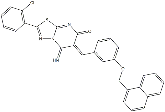 2-(2-chlorophenyl)-5-imino-6-[3-(1-naphthylmethoxy)benzylidene]-5,6-dihydro-7H-[1,3,4]thiadiazolo[3,2-a]pyrimidin-7-one,356075-16-6,结构式
