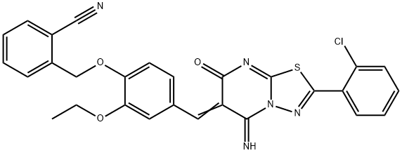 2-({4-[(2-(2-chlorophenyl)-5-imino-7-oxo-5H-[1,3,4]thiadiazolo[3,2-a]pyrimidin-6(7H)-ylidene)methyl]-2-ethoxyphenoxy}methyl)benzonitrile 结构式