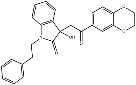 3-[2-(2,3-dihydro-1,4-benzodioxin-6-yl)-2-oxoethyl]-3-hydroxy-1-(2-phenylethyl)-1,3-dihydro-2H-indol-2-one Struktur