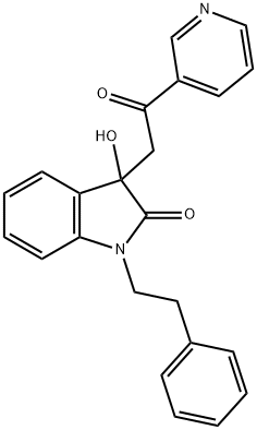 3-hydroxy-3-[2-oxo-2-(3-pyridinyl)ethyl]-1-(2-phenylethyl)-1,3-dihydro-2H-indol-2-one Struktur