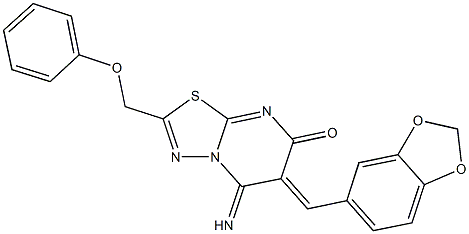 6-(1,3-benzodioxol-5-ylmethylene)-5-imino-2-(phenoxymethyl)-5,6-dihydro-7H-[1,3,4]thiadiazolo[3,2-a]pyrimidin-7-one Structure