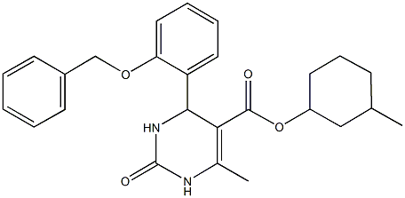 3-methylcyclohexyl 4-[2-(benzyloxy)phenyl]-6-methyl-2-oxo-1,2,3,4-tetrahydro-5-pyrimidinecarboxylate 化学構造式