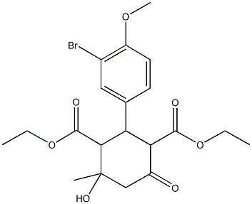 diethyl 2-(3-bromo-4-methoxyphenyl)-4-hydroxy-4-methyl-6-oxo-1,3-cyclohexanedicarboxylate 化学構造式