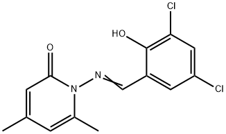 1-[(3,5-dichloro-2-hydroxybenzylidene)amino]-4,6-dimethyl-2(1H)-pyridinone 化学構造式