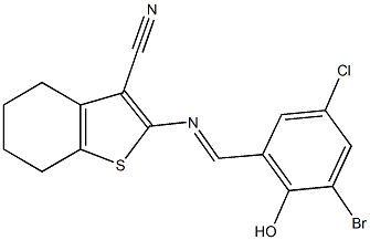 2-[(3-bromo-5-chloro-2-hydroxybenzylidene)amino]-4,5,6,7-tetrahydro-1-benzothiophene-3-carbonitrile Structure