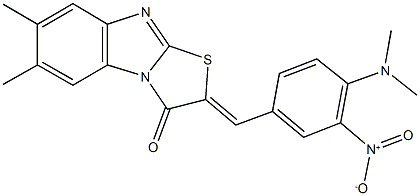 2-{4-(dimethylamino)-3-nitrobenzylidene}-6,7-dimethyl[1,3]thiazolo[3,2-a]benzimidazol-3(2H)-one Struktur