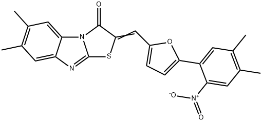 2-[(5-{2-nitro-4,5-dimethylphenyl}-2-furyl)methylene]-6,7-dimethyl[1,3]thiazolo[3,2-a]benzimidazol-3(2H)-one Structure