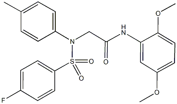 N-[2,5-bis(methyloxy)phenyl]-2-[[(4-fluorophenyl)sulfonyl](4-methylphenyl)amino]acetamide Struktur