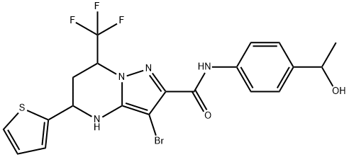 3-bromo-N-[4-(1-hydroxyethyl)phenyl]-5-(2-thienyl)-7-(trifluoromethyl)-4,5,6,7-tetrahydropyrazolo[1,5-a]pyrimidine-2-carboxamide Structure