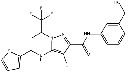 3-chloro-N-[3-(1-hydroxyethyl)phenyl]-5-(2-thienyl)-7-(trifluoromethyl)-4,5,6,7-tetrahydropyrazolo[1,5-a]pyrimidine-2-carboxamide,357293-41-5,结构式
