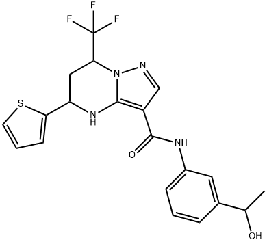 N-[3-(1-hydroxyethyl)phenyl]-5-(2-thienyl)-7-(trifluoromethyl)-4,5,6,7-tetrahydropyrazolo[1,5-a]pyrimidine-3-carboxamide Struktur