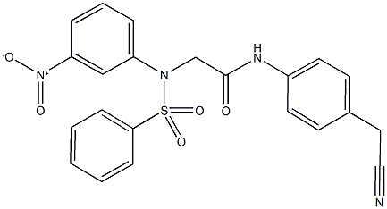 N-[4-(cyanomethyl)phenyl]-2-[{3-nitrophenyl}(phenylsulfonyl)amino]acetamide 化学構造式