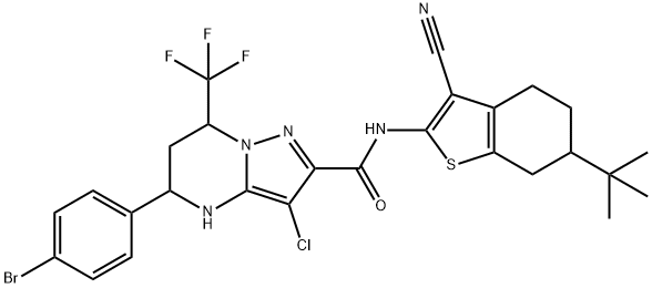 5-(4-bromophenyl)-N-(6-tert-butyl-3-cyano-4,5,6,7-tetrahydro-1-benzothien-2-yl)-3-chloro-7-(trifluoromethyl)-4,5,6,7-tetrahydropyrazolo[1,5-a]pyrimidine-2-carboxamide Structure