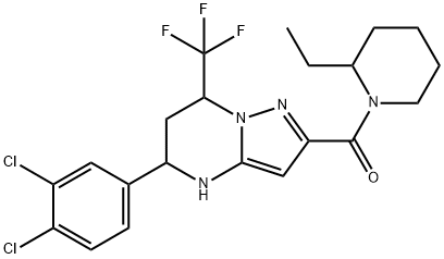 5-(3,4-dichlorophenyl)-2-[(2-ethyl-1-piperidinyl)carbonyl]-7-(trifluoromethyl)-4,5,6,7-tetrahydropyrazolo[1,5-a]pyrimidine 化学構造式
