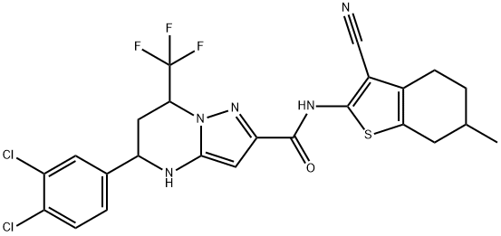 N-(3-cyano-6-methyl-4,5,6,7-tetrahydro-1-benzothien-2-yl)-5-(3,4-dichlorophenyl)-7-(trifluoromethyl)-4,5,6,7-tetrahydropyrazolo[1,5-a]pyrimidine-2-carboxamide Structure