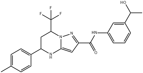 N-[3-(1-hydroxyethyl)phenyl]-5-(4-methylphenyl)-7-(trifluoromethyl)-4,5,6,7-tetrahydropyrazolo[1,5-a]pyrimidine-2-carboxamide 结构式
