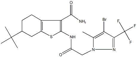 2-({[4-bromo-5-methyl-3-(trifluoromethyl)-1H-pyrazol-1-yl]acetyl}amino)-6-tert-butyl-4,5,6,7-tetrahydro-1-benzothiophene-3-carboxamide Structure