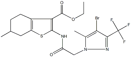 ethyl 2-({[4-bromo-5-methyl-3-(trifluoromethyl)-1H-pyrazol-1-yl]acetyl}amino)-6-methyl-4,5,6,7-tetrahydro-1-benzothiophene-3-carboxylate|