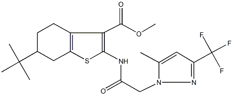 methyl 6-tert-butyl-2-({[5-methyl-3-(trifluoromethyl)-1H-pyrazol-1-yl]acetyl}amino)-4,5,6,7-tetrahydro-1-benzothiophene-3-carboxylate Struktur