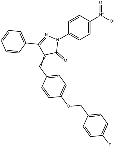 4-{4-[(4-fluorobenzyl)oxy]benzylidene}-2-{4-nitrophenyl}-5-phenyl-2,4-dihydro-3H-pyrazol-3-one 结构式