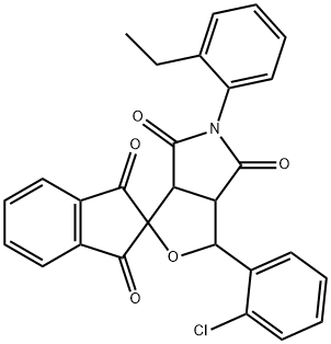 1-(2-chlorophenyl)-5-(2-ethylphenyl)-3a,6a-dihydrospiro(1H-furo[3,4-c]pyrrole-3,2'-[1'H]-indene)-1',3',4,6(2'H,3H,5H)-tetrone,357932-93-5,结构式