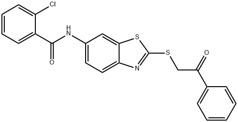 2-chloro-N-{2-[(2-oxo-2-phenylethyl)sulfanyl]-1,3-benzothiazol-6-yl}benzamide 结构式