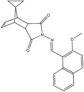 4-{[(2-methoxy-1-naphthyl)methylene]amino}-spiro[4-azatricyclo[5.2.1.0~2,6~]dec[8]ene-10,1'-cyclopropane]-3,5-dione Struktur