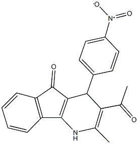 3-acetyl-4-{4-nitrophenyl}-2-methyl-1,4-dihydro-5H-indeno[1,2-b]pyridin-5-one Struktur