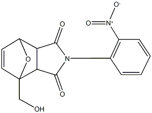 1-(hydroxymethyl)-4-{2-nitrophenyl}-10-oxa-4-azatricyclo[5.2.1.0~2,6~]dec-8-ene-3,5-dione Struktur