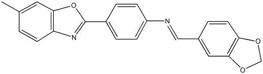 N-(1,3-benzodioxol-5-ylmethylene)-N-[4-(6-methyl-1,3-benzoxazol-2-yl)phenyl]amine 结构式