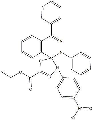 ethyl 2,4-diphenyl-4'-(4-nitrophenyl)-1,2,4',5'-tetrahydrospiro[phthalazine-1,5'-[1,3,4]thiadiazole]-2'-carboxylate,360070-08-2,结构式