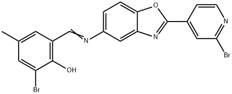 2-bromo-6-({[2-(2-bromo-4-pyridinyl)-1,3-benzoxazol-5-yl]imino}methyl)-4-methylphenol Structure