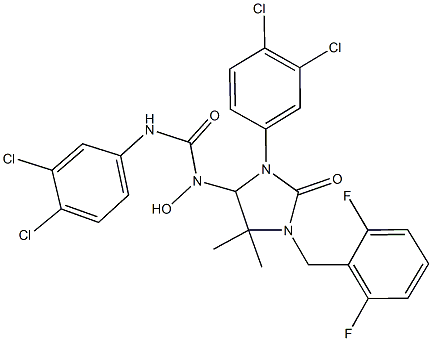 N'-(3,4-dichlorophenyl)-N-[3-(3,4-dichlorophenyl)-1-(2,6-difluorobenzyl)-5,5-dimethyl-2-oxo-4-imidazolidinyl]-N-hydroxyurea 结构式