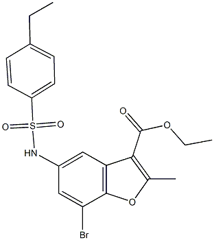 ethyl 7-bromo-5-{[(4-ethylphenyl)sulfonyl]amino}-2-methyl-1-benzofuran-3-carboxylate 化学構造式