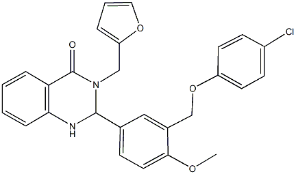 2-{3-[(4-chlorophenoxy)methyl]-4-methoxyphenyl}-3-(2-furylmethyl)-2,3-dihydroquinazolin-4(1H)-one 结构式