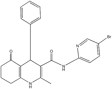 N-(5-bromo-2-pyridinyl)-2-methyl-5-oxo-4-phenyl-1,4,5,6,7,8-hexahydro-3-quinolinecarboxamide 结构式