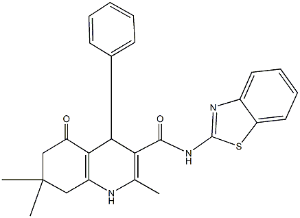 N-(1,3-benzothiazol-2-yl)-2,7,7-trimethyl-5-oxo-4-phenyl-1,4,5,6,7,8-hexahydroquinoline-3-carboxamide 结构式
