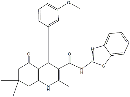 N-(1,3-benzothiazol-2-yl)-4-(3-methoxyphenyl)-2,7,7-trimethyl-5-oxo-1,4,5,6,7,8-hexahydroquinoline-3-carboxamide Struktur