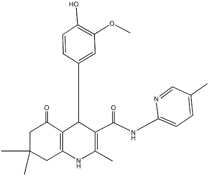 4-(4-hydroxy-3-methoxyphenyl)-2,7,7-trimethyl-N-(5-methyl-2-pyridinyl)-5-oxo-1,4,5,6,7,8-hexahydro-3-quinolinecarboxamide 化学構造式