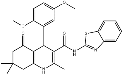 N-(1,3-benzothiazol-2-yl)-4-(2,5-dimethoxyphenyl)-2,7,7-trimethyl-5-oxo-1,4,5,6,7,8-hexahydro-3-quinolinecarboxamide Struktur