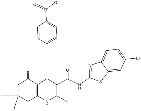 N-(6-bromo-1,3-benzothiazol-2-yl)-4-{4-nitrophenyl}-2,7,7-trimethyl-5-oxo-1,4,5,6,7,8-hexahydroquinoline-3-carboxamide Structure